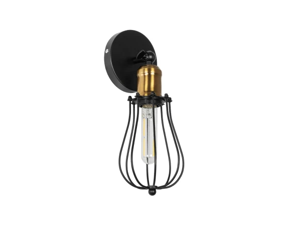 GLOBOSTAR® CATEL 01056 Vintage Φωτιστικό Τοίχου - Απλίκα με Ντουί 1 x E27 AC 220-240V IP20 - Μαύρο & Χρυσό - Μ12 x 15 x Υ32cm