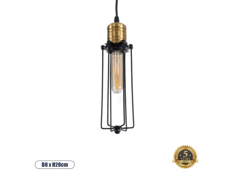 GLOBOSTAR® KLECE 01057 Vintage Κρεμαστό Φωτιστικό Οροφής με Ντουί 1 x E27 AC 220-240V IP20 - Μαύρο & Χρυσό - Μ8 x Π8 x Υ28cm
