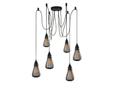 GLOBOSTAR® DROPS 01059 Vintage Κρεμαστό Φωτιστικό Οροφής με Ντουί 6 x E27 AC 220-240V IP20 - Μαύρο - 120cm