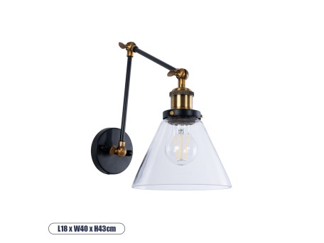 GLOBOSTAR® BINGLEY 01068 Vintage Φωτιστικό Τοίχου - Απλίκα με Ντουί 1 x E27 AC 220-240V IP20 - Διάφανο & Χρυσό - Μ18 x Π40 x Υ43cm