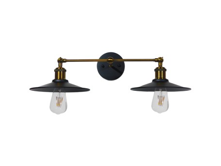 GLOBOSTAR® MINIMALL 01069 Vintage Φωτιστικό Τοίχου - Απλίκα με Ντουί 2 x E27 AC 220-240V IP20 - Μαύρο & Χρυσό - Μ30 x Π60 x Υ18cm