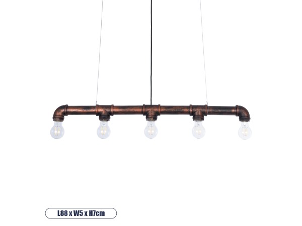 GLOBOSTAR® CANAL 01070 Vintage Κρεμαστό Φωτιστικό Οροφής με Ντουί 5 x E27 AC 220-240V IP20 - Χάλκινο Εφέ Σκουριάς - Μ88 x Π5 x Υ7cm GLOBOSTAR® CANAL 01070 Vintage Κρεμαστό Φωτιστικό Οροφής με Ντουί 5 x E27 AC 220-240V IP20 - Χάλκινο Εφέ Σκουριάς - Μ88 x Π5 x Υ7cm