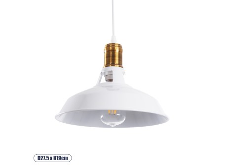 GLOBOSTAR® ANER 01072 Vintage Κρεμαστό Φωτιστικό Οροφής με Ντουί 1 x E27 AC 220-240V IP20 - Λευκό & Χρυσό - Μ27.5 x Π27.5 x Υ19cm
