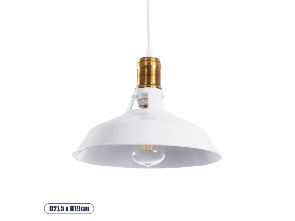 GLOBOSTAR® ANER 01072 Vintage Κρεμαστό Φωτιστικό Οροφής με Ντουί 1 x E27 AC 220-240V IP20 - Λευκό & Χρυσό - Μ27.5 x Π27.5 x Υ19cm