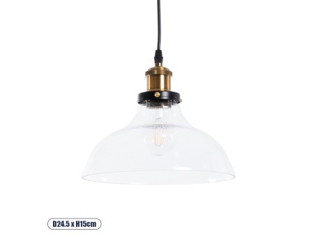 GLOBOSTAR® WICKHAM 01075 Vintage Κρεμαστό Φωτιστικό Οροφής με Ντουί 1 x E27 AC 220-240V IP20 - Διάφανο & Χρυσό - Μ24.5 x Π24.5 x Υ15cm