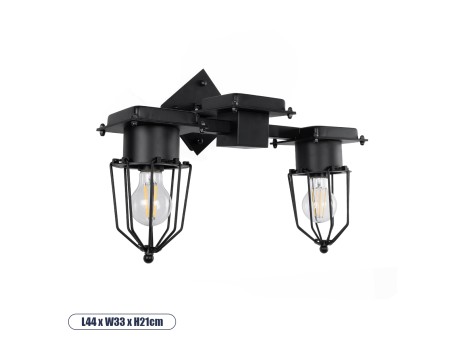 GLOBOSTAR® TORO 01079 Vintage Φωτιστικό Τοίχου - Απλίκα με Ντουί 2 x E27 AC 220-240V IP20 - Μαύρο - Μ44 x Π33 x Υ21cm