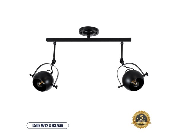GLOBOSTAR® CANNES 01081 Μοντέρνο Φωτιστικό Οροφής με Ντουί 2 x E27 AC 220-240V IP20 - Μαύρο - Μ61 x Π12 x Υ48cm