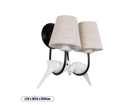 GLOBOSTAR® DOVE 01086 Vintage Φωτιστικό Τοίχου - Απλίκα με Ντουί 2 x E14 AC 220-240V IP20 - Μαύρο & Μπεζ - Μ28 x Π28 x Υ30cm