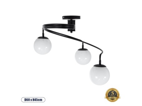 GLOBOSTAR® SELINA 01089 Μοντέρνο Φωτιστικό Οροφής με Ντουί 3 x E27 AC 220-240V IP20 - Μαύρο & Λευκό - Μ60 x Π60 x Υ45cm