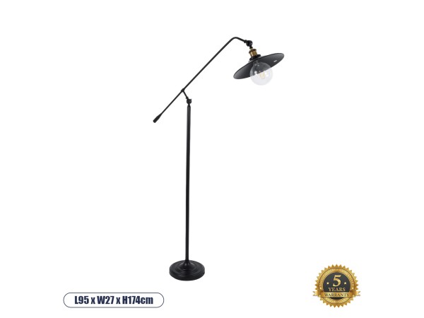 GLOBOSTAR® WYNGE 01101 Vintage Επιδαπέδιο Φωτιστικό με Ντουί 1 x E27 AC 220-240V IP20 - Μαύρο & Χρυσό - Μ95 x Π27 x Υ174cm