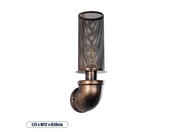 GLOBOSTAR® RAZA 01105 Vintage Φωτιστικό Τοίχου - Απλίκα με Ντουί 1 x E27 AC 220-240V IP20 - Χάλκινο - Μ13 x Π12 x Υ38cm