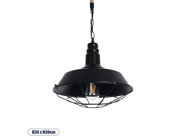 GLOBOSTAR® CRANE 01109 Vintage Κρεμαστό Φωτιστικό Οροφής με Ντουί 1 x E27 AC 220-240V IP20 - Μαύρο & Μπεζ - Μ36 x Π36 x Υ30cm