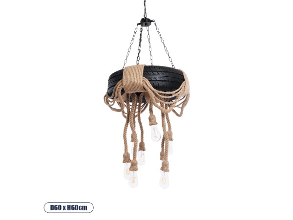 GLOBOSTAR® MARBELLA 01116 Vintage Κρεμαστό Φωτιστικό Οροφής με Ντουί 8 x E27 AC 220-240V IP20 - Μαύρο & Μπεζ - Μ60 x Π60 x Υ60cm