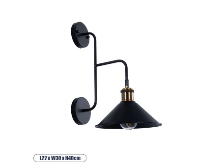 GLOBOSTAR® MAGEOR 01120 Vintage Φωτιστικό Τοίχου - Απλίκα με Ντουί 1 x E27 AC 220-240V IP20 - Μαύρο & Χρυσό - Μ22 x Π30 x Υ40cm