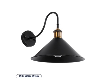 GLOBOSTAR® ANBET 01121 Vintage Φωτιστικό Τοίχου - Απλίκα με Ντουί 1 x E27 AC 220-240V IP20 - Μαύρο & Χρυσό - Μ26 x Π38 x Υ27cm