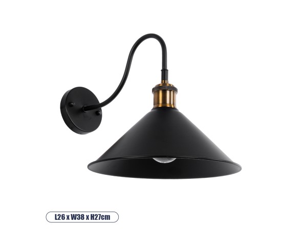 GLOBOSTAR® ANBET 01121 Vintage Φωτιστικό Τοίχου - Απλίκα με Ντουί 1 x E27 AC 220-240V IP20 - Μαύρο & Χρυσό - Μ26 x Π38 x Υ27cm