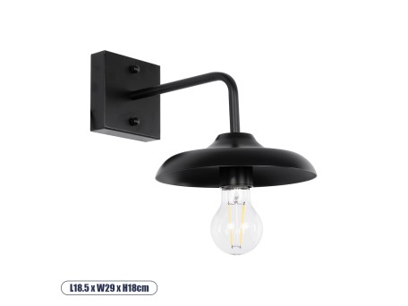 GLOBOSTAR® PHIA 01122 Vintage Φωτιστικό Τοίχου - Απλίκα με Ντουί 1 x E27 AC 220-240V IP20 - Μαύρο - Μ18.5 x Π29 x Υ18cm