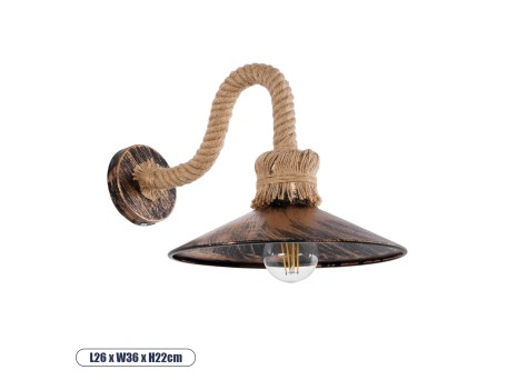 GLOBOSTAR® ROBLY 01125 Vintage Φωτιστικό Τοίχου - Απλίκα με Ντουί 1 x E27 AC 220-240V IP20 - Χάλκινο & Μπεζ - Μ26 x Π36 x Υ22cm