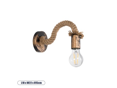 GLOBOSTAR® DAKER 01126 Vintage Φωτιστικό Τοίχου - Απλίκα με Ντουί 1 x E27 AC 220-240V IP20 - Χάλκινο Εφέ Σκουριάς & Μπεζ - Μ10 x Π22 x Υ15cm