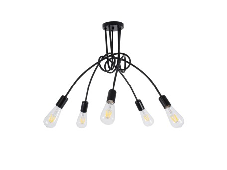 GLOBOSTAR® PAULELI 01127 Μοντέρνο Φωτιστικό Οροφής με Ντουί 5 x E27 AC 220-240V IP20 - Μαύρο - Μ76 x Π76 x Υ45cm