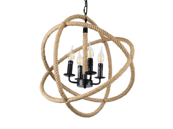 GLOBOSTAR® VITRUVIAN 01141 Boho Κρεμαστό Φωτιστικό Οροφής με Ντουί 4 x E14 AC 220-240V IP20 - Μαύρο & Μπεζ - Μ53 x Π53 x Υ53cm