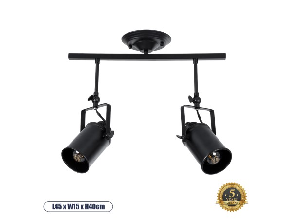 GLOBOSTAR® HOLLYWOOD 01154 Vintage Φωτιστικό Οροφής με Ντουί 2 x E27 AC 220-240V IP20 - Μαύρο - Μ45 x Π15 x Υ40cm