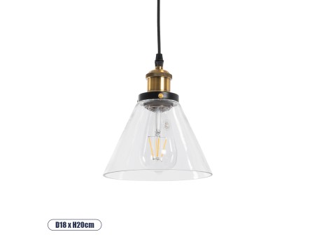 GLOBOSTAR® BINGLEY 01169 Vintage Κρεμαστό Φωτιστικό Οροφής με Ντουί 1 x E27 AC 220-240V IP20 - Διάφανο & Χρυσό - Μ18 x Π18 x Υ20cm