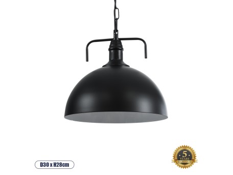 GLOBOSTAR® LARKIN 01175 Vintage Κρεμαστό Φωτιστικό Οροφής με Ντουί 1 x E27 AC 220-240V IP20 - Μαύρο - Μ30 x Π30 x Y28cm