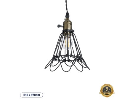 GLOBOSTAR® FLOWER IRON RUST 01181 Vintage Κρεμαστό Φωτιστικό Οροφής με Ντουί 1 x E27 AC 220-240V IP20 - Μαύρο & Μπρούτζινο - Μ10 x Π10 x Υ20cm