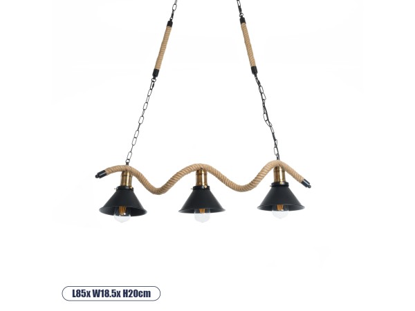 GLOBOSTAR® TYMEN 01189 Boho Κρεμαστό Φωτιστικό Οροφής με Ντουί 3 x E27 AC 220-240V IP20 - Μαύρο & Μπεζ - Μ85 x Π18.5 x Υ20cm