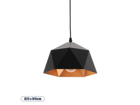 GLOBOSTAR® HEXAGON 01194 Μοντέρνο Κρεμαστό Φωτιστικό Οροφής με Ντουί 1 x E27 AC 220-240V IP20 - Μαύρο & Χρυσό - Μ25 x Π25 x Υ15cm