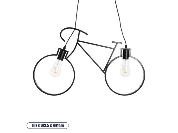 GLOBOSTAR® BIKE 01213 Vintage Κρεμαστό Φωτιστικό Οροφής με Ντουί 2 x E27 AC 220-240V IP20 - Μαύρο - Μ67 x Π3.5 x Υ41cm