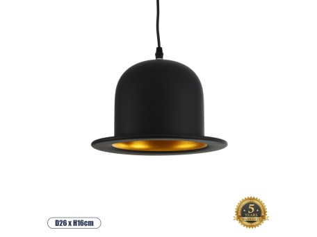 GLOBOSTAR® CHARLO 01214 Vintage Κρεμαστό Φωτιστικό Οροφής με Ντουί 1 x E27 AC 220-240V IP20 - Μαύρο & Χρυσό - Μ26 x Π26 x Υ16cm