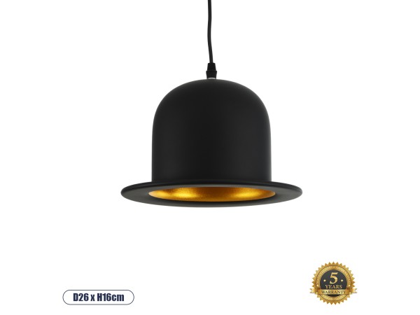GLOBOSTAR® CHARLO 01214 Vintage Κρεμαστό Φωτιστικό Οροφής με Ντουί 1 x E27 AC 220-240V IP20 - Μαύρο & Χρυσό - Μ26 x Π26 x Υ16cm