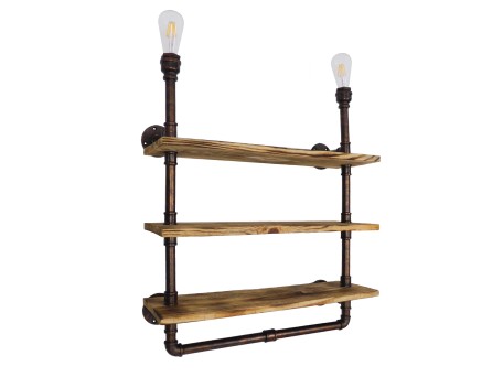 GLOBOSTAR® ENIMAS 01217 Vintage Φωτιστικό Τοίχου - Απλίκα με Ντουί 2 x E27 AC 220-240V IP20 - Χάλκινο & Καφέ - Μ65 x Π23 x Υ76cm