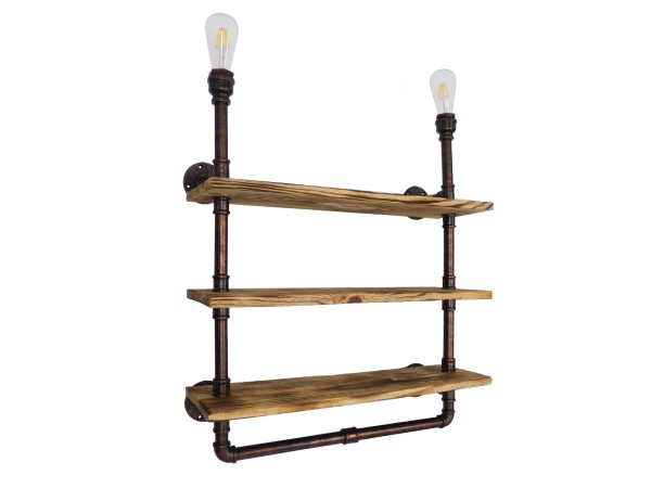 GLOBOSTAR® ENIMAS 01217 Vintage Φωτιστικό Τοίχου - Απλίκα με Ντουί 2 x E27 AC 220-240V IP20 - Χάλκινο & Καφέ - Μ65 x Π23 x Υ76cm