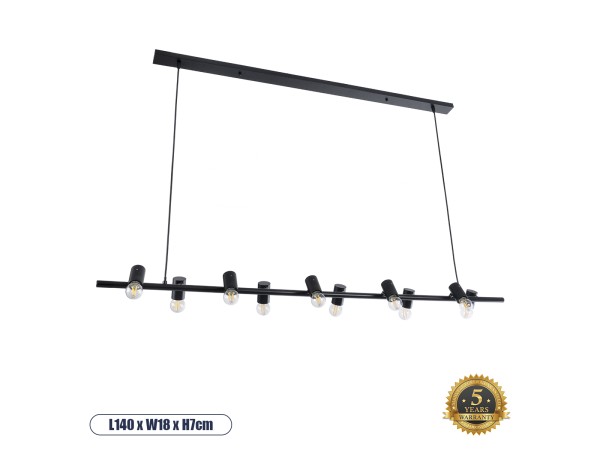 GLOBOSTAR® ALFREDA 01242 Μοντέρνο Κρεμαστό Φωτιστικό Οροφής με Ντουί 10 x E27 AC 220-240V IP20 - Μαύρο - Μ140 x Π18 x Υ7cm