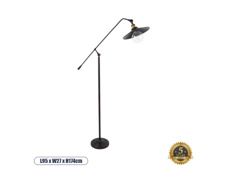 GLOBOSTAR® SILENE 01243 Vintage Επιδαπέδιο Φωτιστικό με Ντουί 1 x E27 AC 220-240V IP20 - Μαύρο & Χρυσό - Μ30 x Π30 x Υ194cm