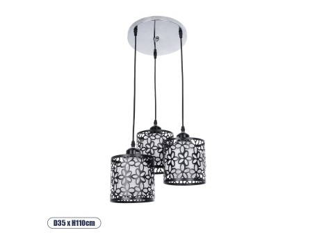 GLOBOSTAR® RAINELDA 01246 Μοντέρνο Κρεμαστό Φωτιστικό Οροφής με Ντουί 3 x E27 AC 220-240V IP20 - Μαύρο & Λευκό - Μ35 x Π35 x Υ110cm