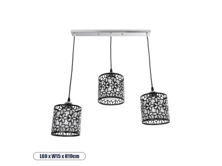 GLOBOSTAR® RAINELDA 01247 Μοντέρνο Κρεμαστό Φωτιστικό Οροφής με Ντουί 3 x E27 AC 220-240V IP20 - Μαύρο & Λευκό - Μ60 x Π15 x Υ19cm