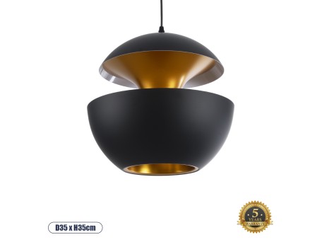 GLOBOSTAR® SEVILLE 01269 Μοντέρνο Κρεμαστό Φωτιστικό Οροφής με Ντουί 1 x E27 AC 220-240V IP20 - Μαύρο & Χρυσό - Μ35 x Π35 x Υ35cm