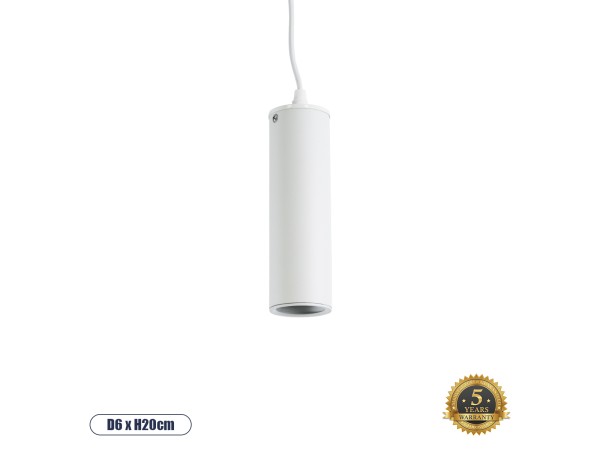 GLOBOSTAR® CANNON 01274 Μοντέρνο Κρεμαστό Φωτιστικό Οροφής με Ντουί 1 x GU10 AC 220-240V IP20 - Λευκό - Μ6 x Π6 x Y20cm