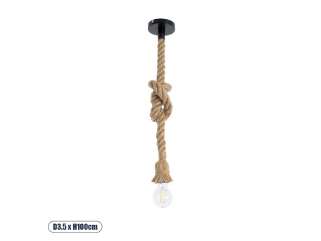GLOBOSTAR® ROPE 01278 Boho Κρεμαστό Φωτιστικό Οροφής με Ντουί 1 x E27 AC 220-240V IP20 - Μπεζ - Μ3.5 x Π3.5 x Y100cm