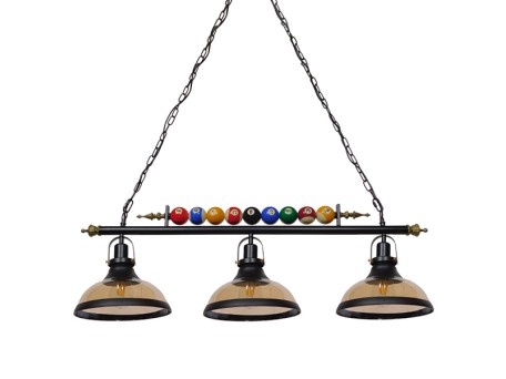GLOBOSTAR® BILLIARD SERIES 01280 Vintage Κρεμαστό Φωτιστικό Οροφής με Ντουί 3 x E27 AC 220-240V IP20 - Μαύρο & Μελί - Μ96 x Π25 x Υ30cm