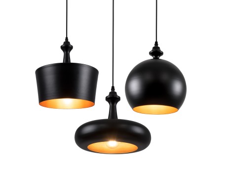 GLOBOSTAR® ROCKFORD 01287 Μοντέρνο Κρεμαστό Φωτιστικό Οροφής με Ντουί 3 x E27 AC 220-240V IP20 - Μαύρο & Χρυσό - Μ86 x Π86 x Υ30cm
