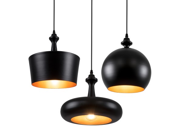 GLOBOSTAR® ROCKFORD 01287 Μοντέρνο Κρεμαστό Φωτιστικό Οροφής με Ντουί 3 x E27 AC 220-240V IP20 - Μαύρο & Χρυσό - Μ86 x Π86 x Υ30cm