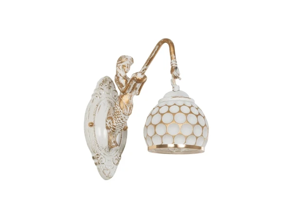 GLOBOSTAR® MERMAID 01317 Vintage Φωτιστικό Τοίχου - Απλίκα με Ντουί 1 x E27 AC 220-240V IP20 - Χρυσό & Λευκό - Μ12.5 x Π28 x Υ27cm