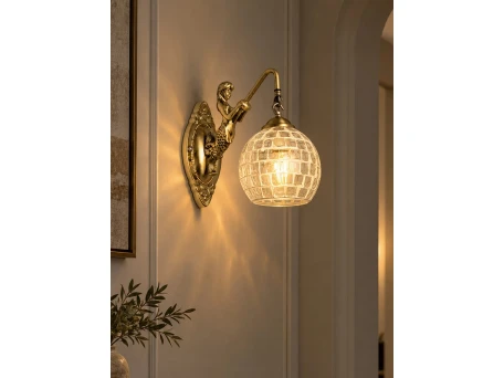 GLOBOSTAR® MERMAID 01317 Vintage Φωτιστικό Τοίχου - Απλίκα με Ντουί 1 x E27 AC 220-240V IP20 - Χρυσό & Λευκό - Μ16 x Π30 x Υ27cm