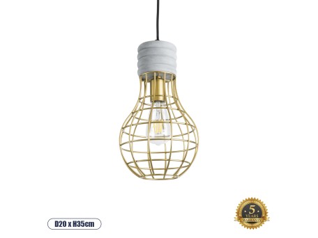 GLOBOSTAR® DURANT 01325 Μοντέρνο Κρεμαστό Φωτιστικό Οροφής με Ντουί 1 x E27 AC 220-240V IP20 - Γκρι & Χρυσό - Μ20 x Π20 x Υ35cm