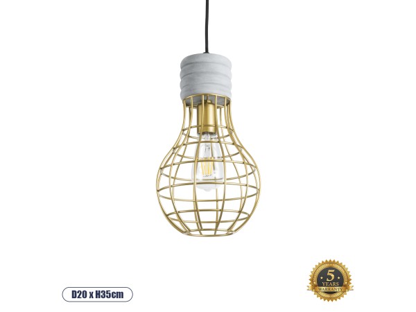 GLOBOSTAR® DURANT 01325 Μοντέρνο Κρεμαστό Φωτιστικό Οροφής με Ντουί 1 x E27 AC 220-240V IP20 - Γκρι & Χρυσό - Μ20 x Π20 x Υ35cm